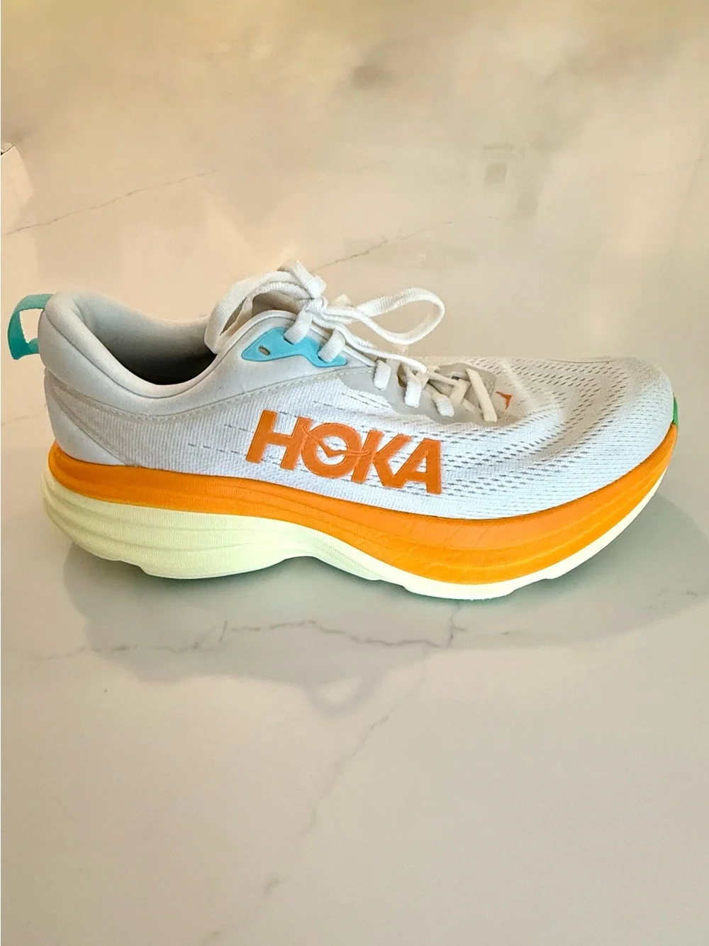 HOKA Bondi 8 Women’s Sneakers Size 8.5, Blanc de Blanc Solar Flare